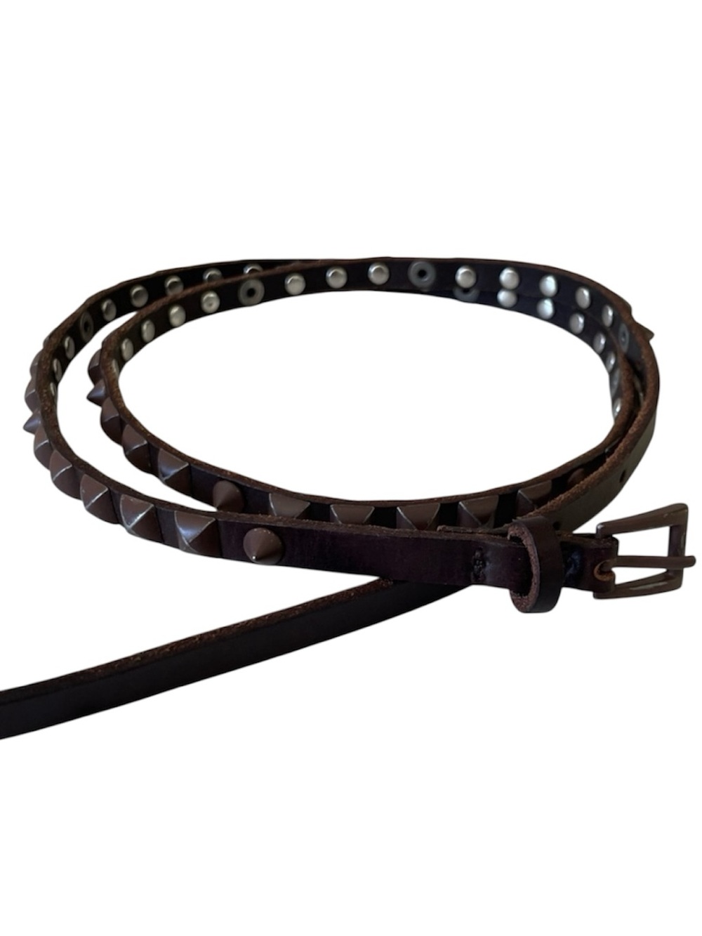 Liebeskind Berlin Ambra Studded Leather Belt Brown Pyramid Belt